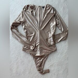 BNWOT Zara Shimmering Gold Taupe Long Sleeve V-neck Bodysuit